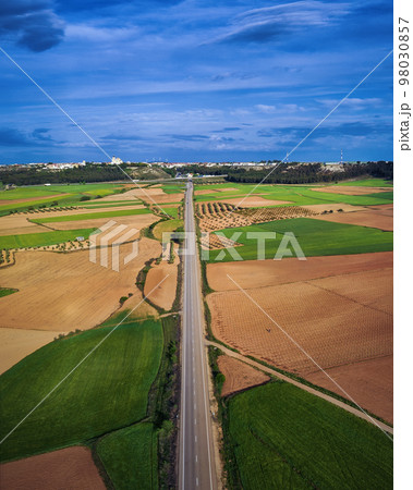 Aerial roads and paths. Colourful Country road. 98030857