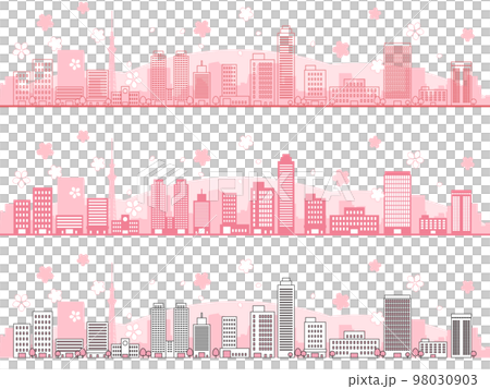 桜　花見　大都市　背景素材 98030903