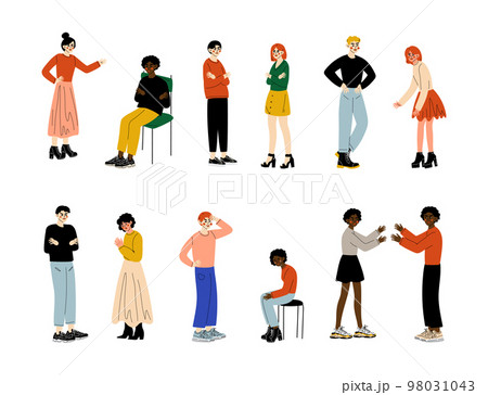 Couples quarreling at yelling at each other set. Men and women relationship. Violence, relationship problems, divorce cartoon vector illustration 98031043