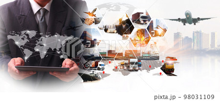 The world logistics  background or transportation Industry or shipping business, Container Cargo  shipment , truck delivery, airplane , import export Concept 98031109