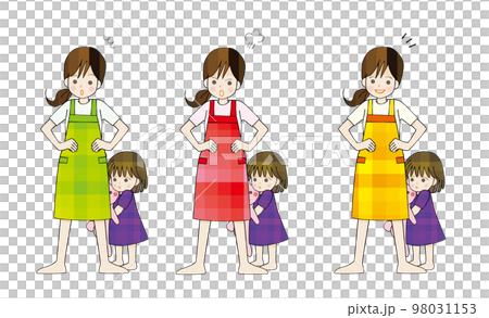 怯える子供を守る女性 母子 保母さんと園児 98031153