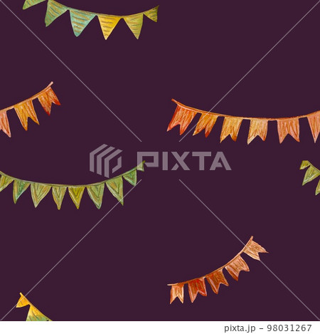 Happy birthday flags violet pattern a watercolor  98031267