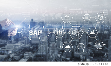 SAP Intelligent Robotic Process Automation. System Software Automation concept on futuristic virtual screen SAP Intelligent Robotic Process Automation. System Software Automation concept on futuristic virtual screen 98031438