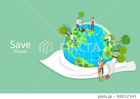 3D Isometric Flat Vector Conceptual Illustration of Save Planet 98032343