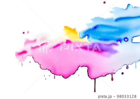 Multicolored splash watercolor paint blot - template for your designs. Blue and pink colored, abstract background 98033128