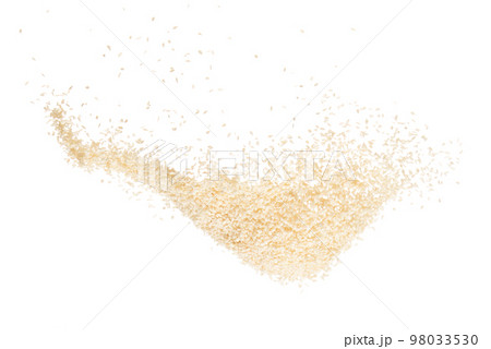 White Sesame seeds flying explosion, White grain wave floating. Abstract cloud fly splash in air. Sesame seed is material food. White background Isolated high speed shutter, freeze stop motion White Sesame seeds flying explosion, White grain wave floating. Abstract cloud fly splash in air. Sesame seed is material food. White background Isolated high speed shutter, freeze stop motion 98033530