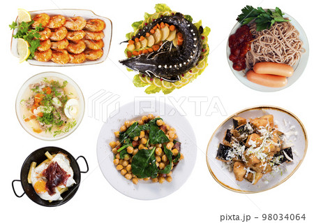 Top view of dishes isolated 98034064
