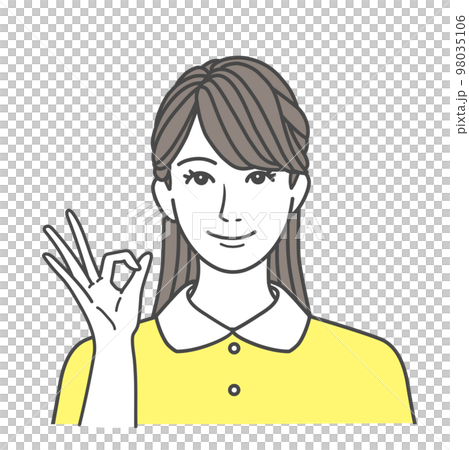Illustration material of a woman giving an OK sign Yellow 98035106