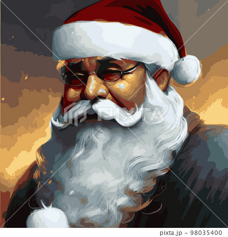 Santa Claus Head with face, beard and hat. Christmas character cartoon vector illustration, Hat, beard, mustache, glasses, eyebrows. Portrait of a happy Santa Claus 98035400
