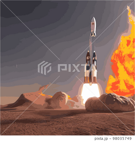 The outer space launch system takes off. Vector illustration , astronomy, space exploration, colonization of Mars. Space adventure. First colonies. Terraforming. Modern flat design. The outer space launch system takes off. Vector illustration , astronomy, space exploration, colonization of Mars. Space adventure. First colonies. Terraforming. Modern flat design. 98035749