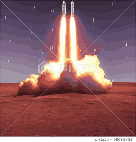 The outer space launch system takes off. Vector illustration , astronomy, space exploration, colonization of Mars. Space adventure. First colonies. Terraforming. Modern flat design. The outer space launch system takes off. Vector illustration , astronomy, space exploration, colonization of Mars. Space adventure. First colonies. Terraforming. Modern flat design. 98035752