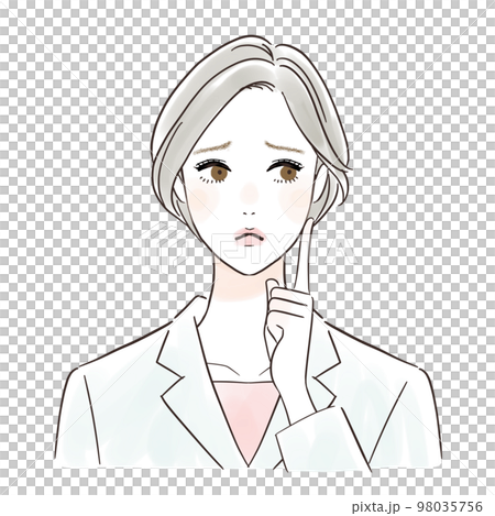 Illustration of a worried woman in a white coat 98035756