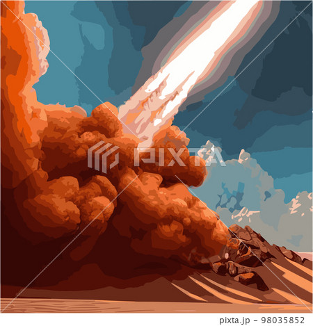 The outer space launch system takes off. Vector illustration , astronomy, space exploration, colonization of Mars. Space adventure. First colonies. Terraforming. Modern flat design. 98035852
