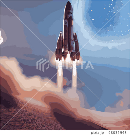 The outer space launch system takes off. Vector illustration , astronomy, space exploration, colonization of Mars. Space adventure. First colonies. Terraforming. Modern flat design. The outer space launch system takes off. Vector illustration , astronomy, space exploration, colonization of Mars. Space adventure. First colonies. Terraforming. Modern flat design. 98035943