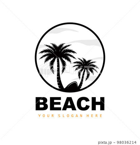 Coconut Tree Logo With Beach Atmosphere, Beach Plant Vector, Sunset View Design 98036214