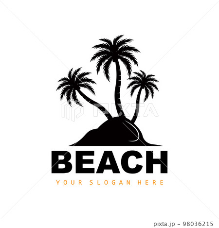 Coconut Tree Logo With Beach Atmosphere, Beach Plant Vector, Sunset View Design 98036215