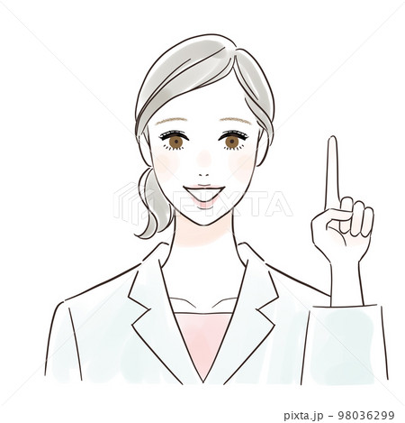笑顔で指差しする白衣の女性 98036299