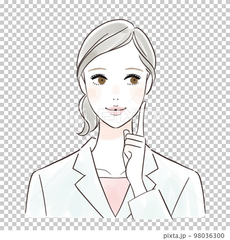 笑顔で何か考えている白衣の女性のイラスト 笑顔で何か考えている白衣の女性のイラスト 98036300