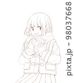 バレンタインにチョコを渡す女の子のイラスト(線画) 98037668