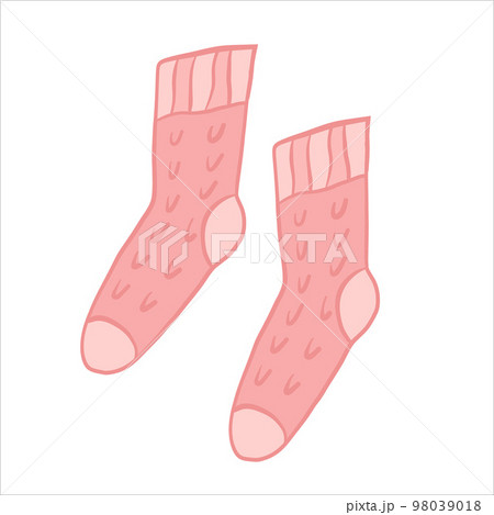 Vector illustration in color isolated on white. Knitted socks with patterns Vector illustration in color isolated on white. Knitted socks with patterns 98039018
