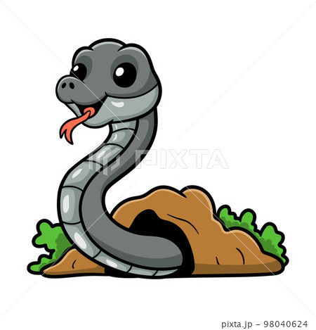 Cute black mamba snake cartoon out from hole Cute black mamba snake cartoon out from hole 98040624