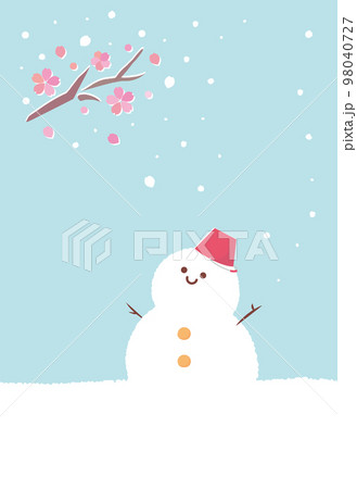 早咲きの桜と雪だるまの寒中見舞いはがきデザイン(文字なし) 早咲きの桜と雪だるまの寒中見舞いはがきデザイン(文字なし) 98040727