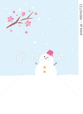 早咲きの桜と雪だるまの寒中見舞いはがきデザイン(文字なし) パステルカラー 早咲きの桜と雪だるまの寒中見舞いはがきデザイン(文字なし) パステルカラー 98040732