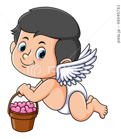 The cupid boy is flying and spreading the love in the pail of illustration The cupid boy is flying and spreading the love in the pail of illustration 98040781