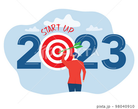 Businessman target button to start up new business in 2023 goals to sucess vector illustrator 98040910