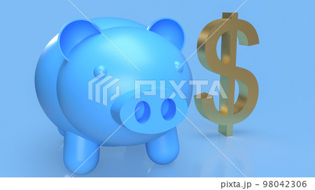 The piggy bank and gold dollar symbol on blue background  3d rendering 98042306
