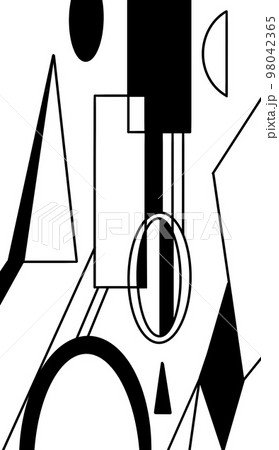 black and white background with geometric abstract shapes of triangles. circles and squares. vertical size. cover or textile print. 98042365