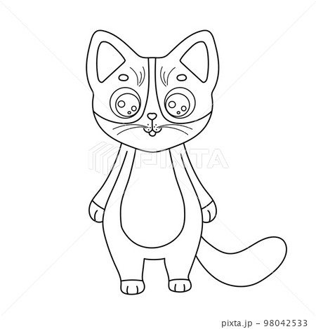 Vector illustration character cat. Outline funny cartoon kitty. Line sketch animal for coloring book isolated on white 98042533
