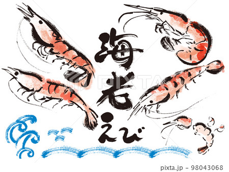 海老和風筆描きイラストセットのイラスト素材 [98043068] - PIXTA