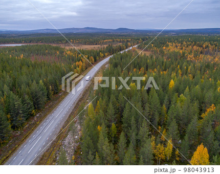 drone footgage Car Camping Caravan driving road lake Swedish Lapland fall ruska colors National Park Sweden drone footgage Car Camping Caravan driving road lake Swedish Lapland fall ruska colors National Park Sweden 98043913