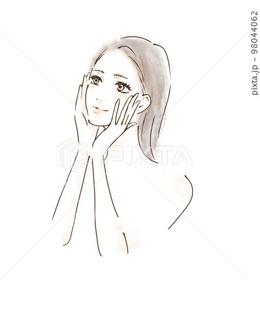 スキンケアをする女性のイラスト 明るい笑顔 スキンケアをする女性のイラスト 明るい笑顔 98044062