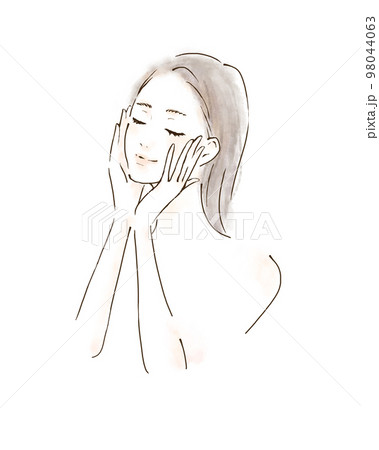 フェイスケアをする女性のイラスト リラックスした表情 フェイスケアをする女性のイラスト リラックスした表情 98044063