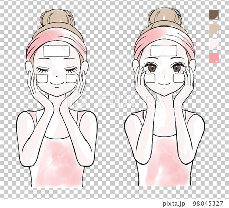 Illustration of a woman wearing a cotton pack on her face Illustration of a woman wearing a cotton pack on her face 98045327