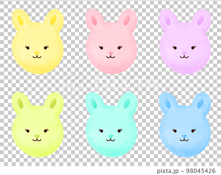 A set of colorful rabbit macaroons in pastel colors with expressions 98045426