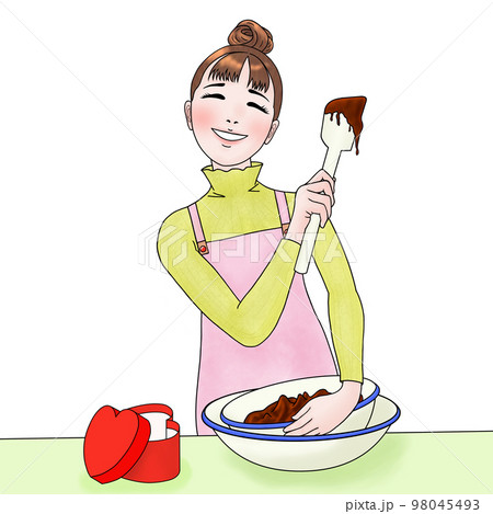 バレンタインでチョコを作る女性のイラスト素材 [98045493] - PIXTA