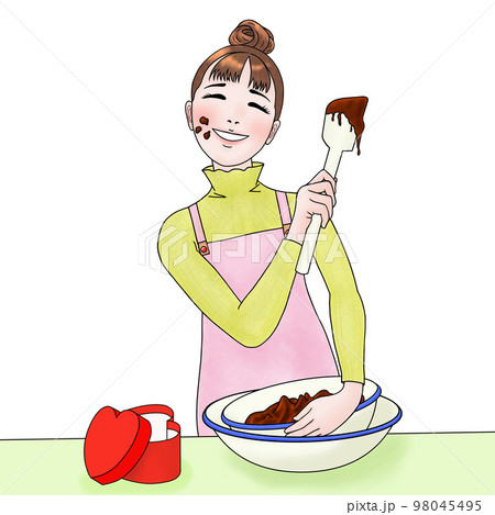 バレンタインでチョコを作る女性 98045495
