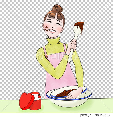 バレンタインでチョコを作る女性 98045495