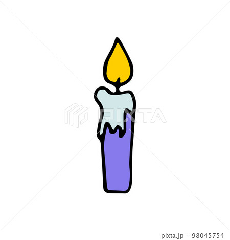 Doodle burning dripping wax candle. Hand-drawn candlestick 98045754