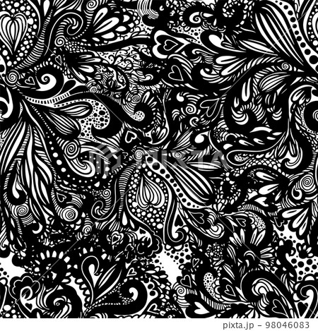 Graphic background monochrome patterns handmade. Vector illustration. flower vintage vector background. Graphic background monochrome patterns handmade. Vector illustration. flower vintage vector background. 98046083