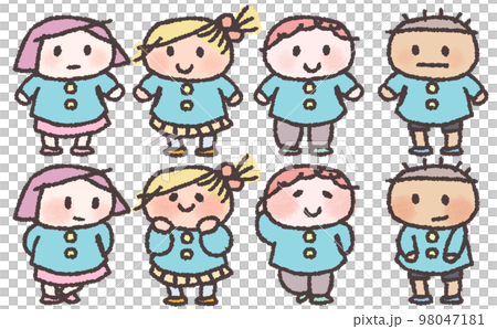 園児のすまし顔と照れ顔セット 98047181