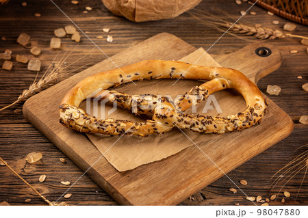 Freshly baked pretzel Freshly baked pretzel 98047880