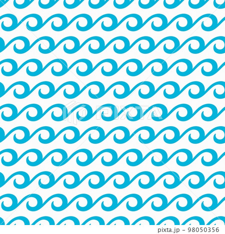 Sea and ocean blue waves seamless pattern. Vector geometric decorative background with water splashes. Horizontal repeated ornament, nautical wrapping, wallpaper, textile or fabric design Sea and ocean blue waves seamless pattern. Vector geometric decorative background with water splashes. Horizontal repeated ornament, nautical wrapping, wallpaper, textile or fabric design 98050356