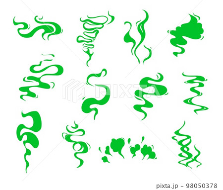 Green bad smell clouds, stink smoke odor or toxic gas and fart, vector cartoon effects. Green stench steams of bad breath or toxic scent vapor, stinky aroma smell clouds and smelly odour fume clouds Green bad smell clouds, stink smoke odor or toxic gas and fart, vector cartoon effects. Green stench steams of bad breath or toxic scent vapor, stinky aroma smell clouds and smelly odour fume clouds 98050378