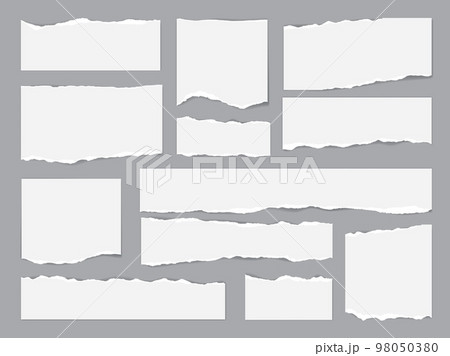 White paper rips, torn page pieces and scrap shreds, notebook ripped note strips, vector. White torn paper sheets or memo notepad scraps from copybook, ragged page rips and torn pieces White paper rips, torn page pieces and scrap shreds, notebook ripped note strips, vector. White torn paper sheets or memo notepad scraps from copybook, ragged page rips and torn pieces 98050380
