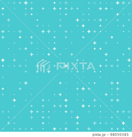 Plus hospital pattern, vector background evenly spaced white cross symbols of different sizes and opacity on blue backdrop. Medical abstract ornament, wallpaper or template for website 98050383