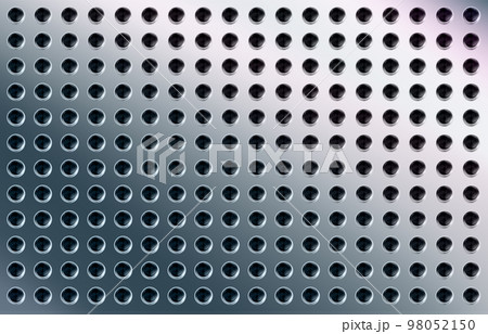 Perforated metal texture, background polished sheet of chrome with round holes. Steel pattern high-tech design processing. Vector illustration Perforated metal texture, background polished sheet of chrome with round holes. Steel pattern high-tech design processing. Vector illustration 98052150